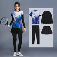 皓娜長袖羽毛球服套裝衣服男女速干四件套運(yùn)動秋冬球衣乒乓球比賽訓(xùn)練 1255B彩藍(lán)女配黑裙四件套 S
