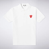 COMME DES GARCONS川久保玲PLAY紅心疊心CDG黑心t恤刺繡印花短袖男女款情侶polo衫 白色紅疊心 男XXL