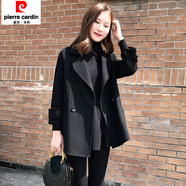 皮爾卡丹（pierre cardin）赫本風(fēng)小個(gè)子毛呢大衣外套女士秋冬新款短款洋氣黑色百搭呢子 黑色短款 加厚 M 建議105斤-120斤