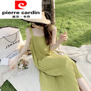 皮爾卡丹（pierre cardin）吊帶連衣裙2025夏季新款法式小眾設(shè)計感海邊度假顯瘦雪紡百褶長裙 綠色 S