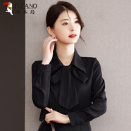 啄木鳥2025秋裝新款白色襯衫女長袖時(shí)尚蝴蝶結(jié)雪紡衫職業(yè)裝打底上衣襯衣 黑色 S (建議80-95斤)