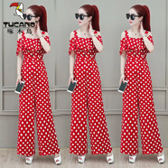 啄木鳥(niǎo)雪紡露肩連體褲女春2025夏新款垂感闊腿褲波點(diǎn)高腰顯瘦套裝褲裙褲 紅色 S