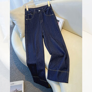 德莉婭深藍色牛仔褲闊腿褲女加絨2025冬季新款高腰顯瘦小個(gè)子九分直筒褲 深藍色九分（夏季薄款） S (26) 建議85-95斤