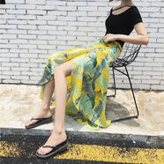 婷婉美半身裙女2019春新款海邊沙灘裙一片式裹裙碎花長(cháng)裙 一片式裙子黃底葉子 均碼80斤-150斤都可以出穿