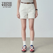 Teenie Weenie小熊女裝夏季簡約時尚牛仔短褲時尚高腰褲子女韓版 白色 L (170)