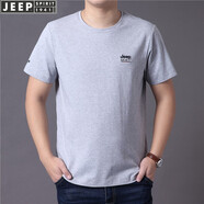 吉普（JEEP）短袖t恤男2025新款寬松夏季純色棉質(zhì)圓領休閑刺繡半袖t桖上衣男裝 3037款灰色下擺開叉 M/170建議120-135體重