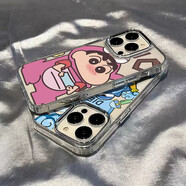 和肯 卡通恐龍蠟筆小新適用iPhone15pro手機殼可愛(ài)透明防摔蘋(píng)果14promax保護套情侶款 透明大孔金屬鏡框-粉恐龍蠟筆小新 iPhone16pro