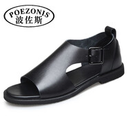 波佐斯（POEZONIS）男士涼鞋新款夏男鞋個性真皮涼鞋沙灘潮鞋休閑羅馬越南涼皮鞋男 黑色 41