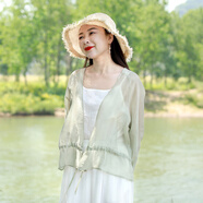 亂在江南舒適柔軟開(kāi)衫系帶外披女裝夏季新品休閑透氣薄款出游度假短外套 綠色 L