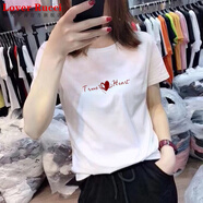 LOVER RUCCI歐洲站2025年新款歐貨潮白色t恤女ins短袖純棉寬松打底衫內(nèi)搭夏裝 220-20白色 XL 適合115-125斤
