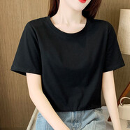 朵迪雅尚純棉短袖t恤女2022夏季女裝新款韓版寬松印花T恤衫休閑百搭打底衫 純黑色 XL 【建議130-145斤】