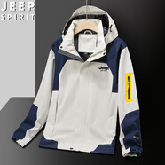 JEEP SPIRIT吉普沖鋒衣男女外套夾克春秋情侶戶外運動休閑棒球防風(fēng)衣服可定制 象牙白 (單衣、春秋款、男女同款) M （女70-90斤）