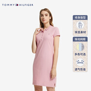 TOMMY HILFIGER【透氣舒適】夏季女裝珠地網(wǎng)眼五?？坌奚盹@瘦POLO裙連衣裙 淡粉色TQS XS 推薦：90/100斤