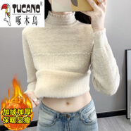 啄木鳥蕾絲打底衫女內(nèi)搭加絨加厚秋冬時(shí)尚洋氣半高領(lǐng)套頭毛衣一體絨 杏色/加厚一體絨 加絨 M 建議95-105斤
