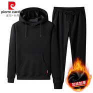 皮爾卡丹 衛(wèi)衣套裝男士秋冬兩件套男裝韓版潮流百搭寬松運(yùn)動(dòng)休閑服飾 連帽套黑色-加絨 2XL