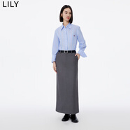 LILY春新款女裝含綿羊毛氣質(zhì)通勤顯瘦高腰直筒鉛筆裙半身裙女 509深灰 S