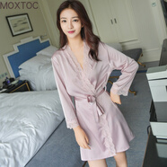 MOXTOC性感睡衣女冰絲吊帶睡裙蕾絲花邊睡袍可外穿家居服套裝 藕粉色套裝 M （80-105斤）
