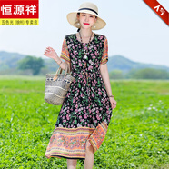 恒源祥母親節(jié)棉綢連衣裙女2024夏季新款中年氣質減齡民族風顯瘦沙灘裙 8 2XL 建議110-125斤