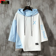 意森富【上衣+褲子】春夏季休閑套裝韓版潮流七分袖T恤男士寬松休閑一套搭配連流帥氣衣服高中學生休閑一套 白色(單件上衣) L