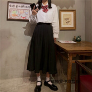 雅格羅伊 jk制服冬季套裝半身裙百褶裙女中長新款秋冬 長袖襯衫+黑長裙 領結 XL