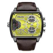 POLICE意大利警察牌手表兩地時方形迪賽賽車avi8計時男石英表PL14698 黃彩PL14698JSU19A雙時區(qū)