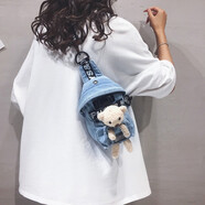 慕昂 可愛(ài)小包包女2020新款網(wǎng)紅牛仔帆布斜挎胸包潮流酷女學(xué)生單肩包 小熊淺藍