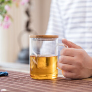 so.home 耐熱玻璃杯辦公室杯子透明杯子帶蓋超大容量竹木蓋大號玻璃杯