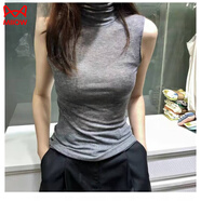 貓人棉質(zhì)無袖上衣女外穿夏季新款吊帶背心女打底內(nèi)搭 灰色【高領(lǐng)】  2XL