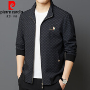 皮爾卡丹（pierre cardin）休閑夾克男春秋新款外套男潮流時(shí)尚印花短款立領(lǐng)高端薄款爸爸裝 黑藍(lán)色 L