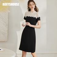 ROEYSHOUSE羅衣法式拼接蕾絲黑色連衣裙女初夏新款精致修身小黑裙10262 黑色 XL
