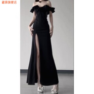 藏顏新款心機御姐名媛宴會(huì )禮服一字肩連衣裙女人味開(kāi)叉收腰包臀魚(yú)尾長(cháng) 黑色連衣裙長(cháng)裙(版) L