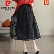 皮爾卡丹（pierre cardin）夏季復(fù)古時(shí)尚中長裙歐根紗植絨半身裙妹松緊腰大碼a字蓬蓬裙 黑色 大碼均碼【100-230斤】
