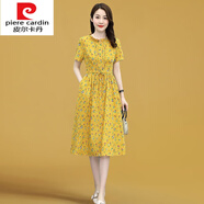 皮爾卡丹（pierre cardin）針織連衣裙夏天薄款2025年新款女裝小個子中長款夏季減齡碎花裙子 姜黃 M 建議105斤內(nèi)