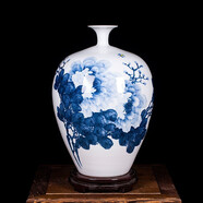 景韻雅成景德鎮(zhèn)陶瓷器手繪青花牡丹花瓶擺件大號家居裝飾品藍色新中式客廳 青花牡丹冬瓜