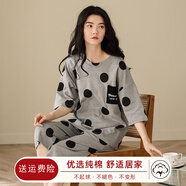 馨愛百年睡衣女夏天短袖純棉韓版休閑甜美女士七分褲家居服可外穿薄款套裝 QH5298（推薦） XL