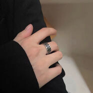 莫比烏斯復古戒指男潮單身戒指小眾設計男士開(kāi)口可調節戒指冷淡風(fēng)尾戒 棋盤(pán)格戒指【開(kāi)口可調節】1個(gè)裝