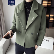 軒森圖胖子男裝全身搭配秋冬季毛呢外套男士休閑小西裝夾克西服大碼套裝 綠色外套 4XL (190) 建議200-220斤穿