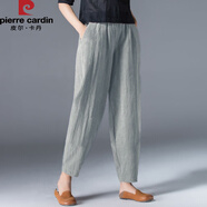 皮爾卡丹（pierre cardin）棉麻哈倫褲女2025春夏新款亞麻寬松復(fù)古休閑蘿卜九分褲 灰色 M(建議91-105斤)