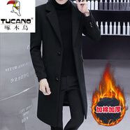啄木鳥（TUCANO）男人之家2025新款冬季風(fēng)衣男韓版修身中長款毛呢大衣加厚外套加棉 黑色 2XL 132-145斤
