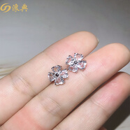 浪典天然耳釘女 925銀鑲心形四葉草小巧珠寶耳飾 天然白水晶耳釘