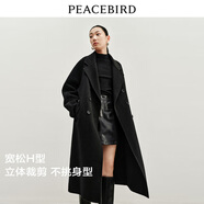 太平鳥(niǎo)100%澳毛雙面呢大衣女冬裝雙排扣羊毛呢子毛呢外套 黑色 M
