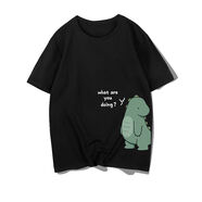 嘉曄（JIAYE）嘉曄JIAYE短袖t恤衫男女青少年學(xué)生情侶裝T恤五分體恤百搭ins潮流 黑色 男 XS