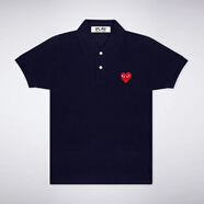 COMME DES GARCONS川久保玲CDG PLAY愛心紅心t恤刺繡印花短袖男女款情侶polo衫 藏青色 新尺碼XL