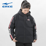 鴻星爾克羽絨服女冬裝新款女裝連帽防風(fēng)加厚保暖棉衣女士羽絨外套風(fēng)衣 正黑8535【羽絨服】 M/160