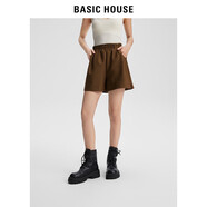 BASIC HOUSE/百家好松緊高腰短褲女秋冬新款寬松闊腿a字褲O 咖色 M