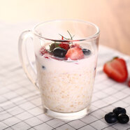 樂(lè )美雅玻璃無(wú)鉛耐熱防爆牛奶把杯吸管帶蓋杯茶杯水杯泡茶杯子微波爐適用 G2370清晨鋼化把杯 320ml 6只