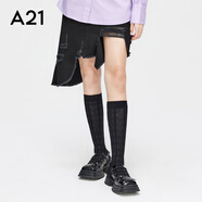 A21秋款女裝小眾顯瘦破洞中長裙子不規(guī)則高腰A擺減齡半身裙女 黑色 S