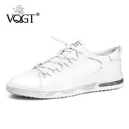 VQGT英倫潮流小白鞋真皮男鞋運動休閑鞋牛皮板鞋軟皮一腳蹬皮鞋男 白色 37 (235mm)