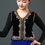直允新疆舞蹈服裝女馬夾金絲絨馬甲女維吾族舞蹈演出服裝民族風(fēng)小馬夾 黑色 L 胸圍94左右