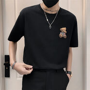 菲尼東爵情侶t桖短袖男夏季新款潮流鹽系男友風(fēng)寬松半袖ins痞帥體恤上衣服 黑色 S248# S